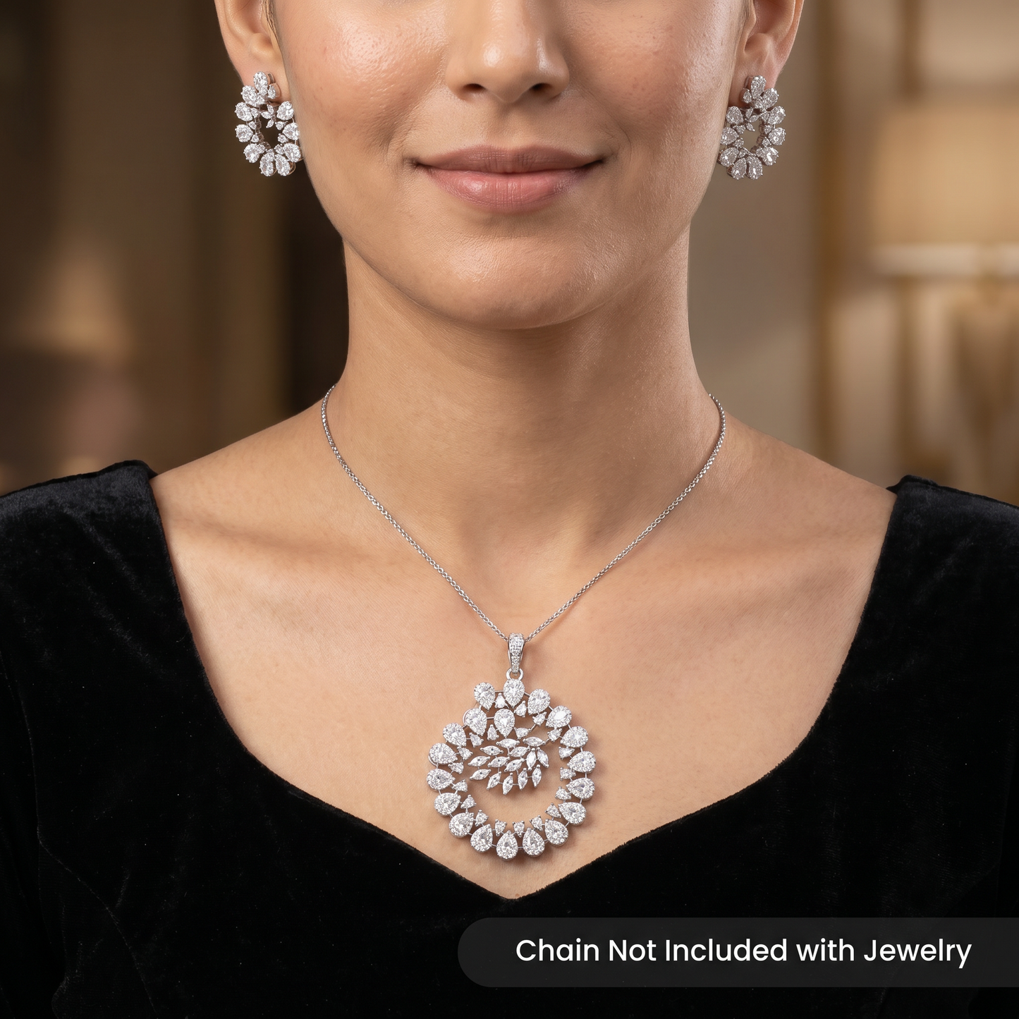 Floral Wreath Pendant Set with Open Centre Design