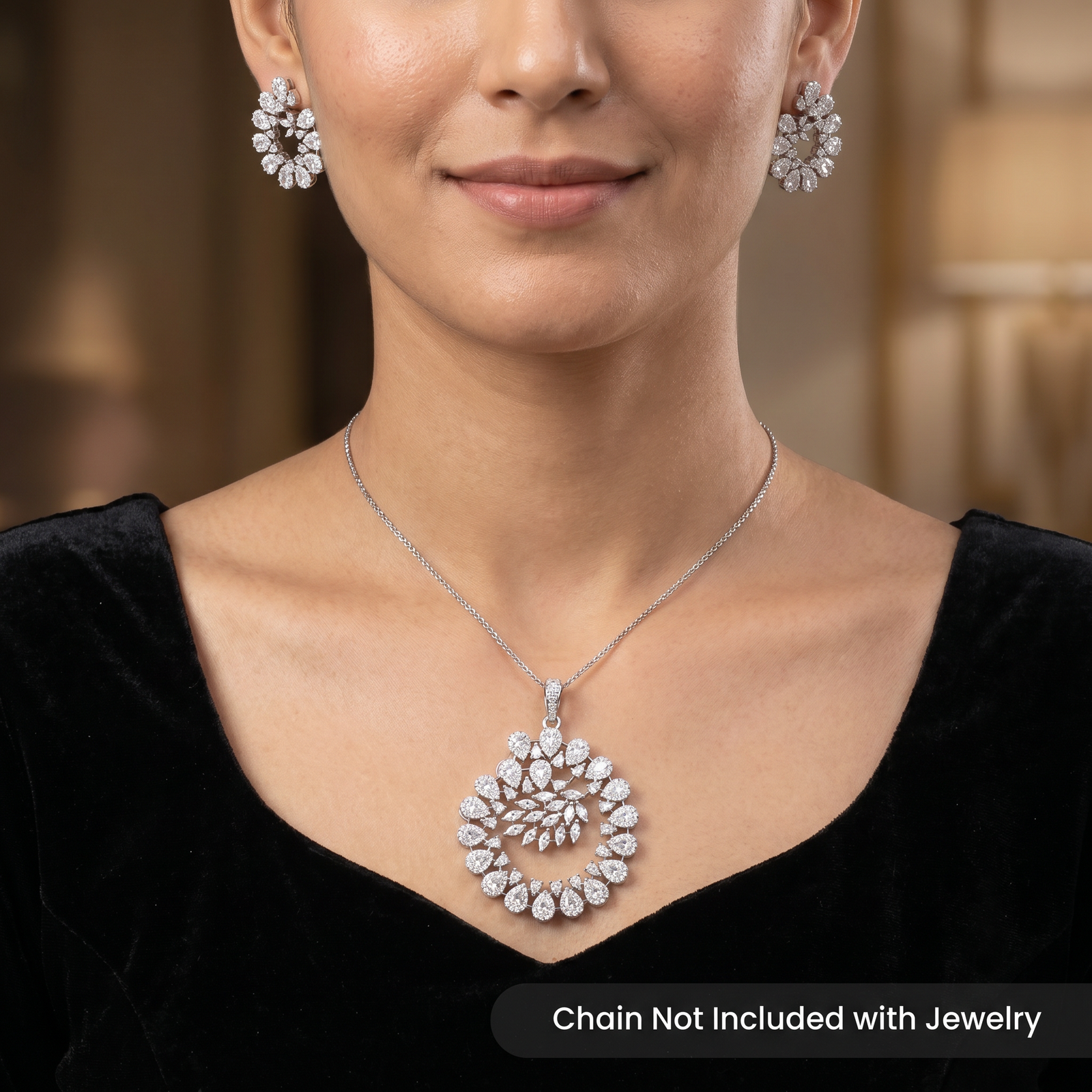 Floral Wreath Pendant Set with Open Centre Design
