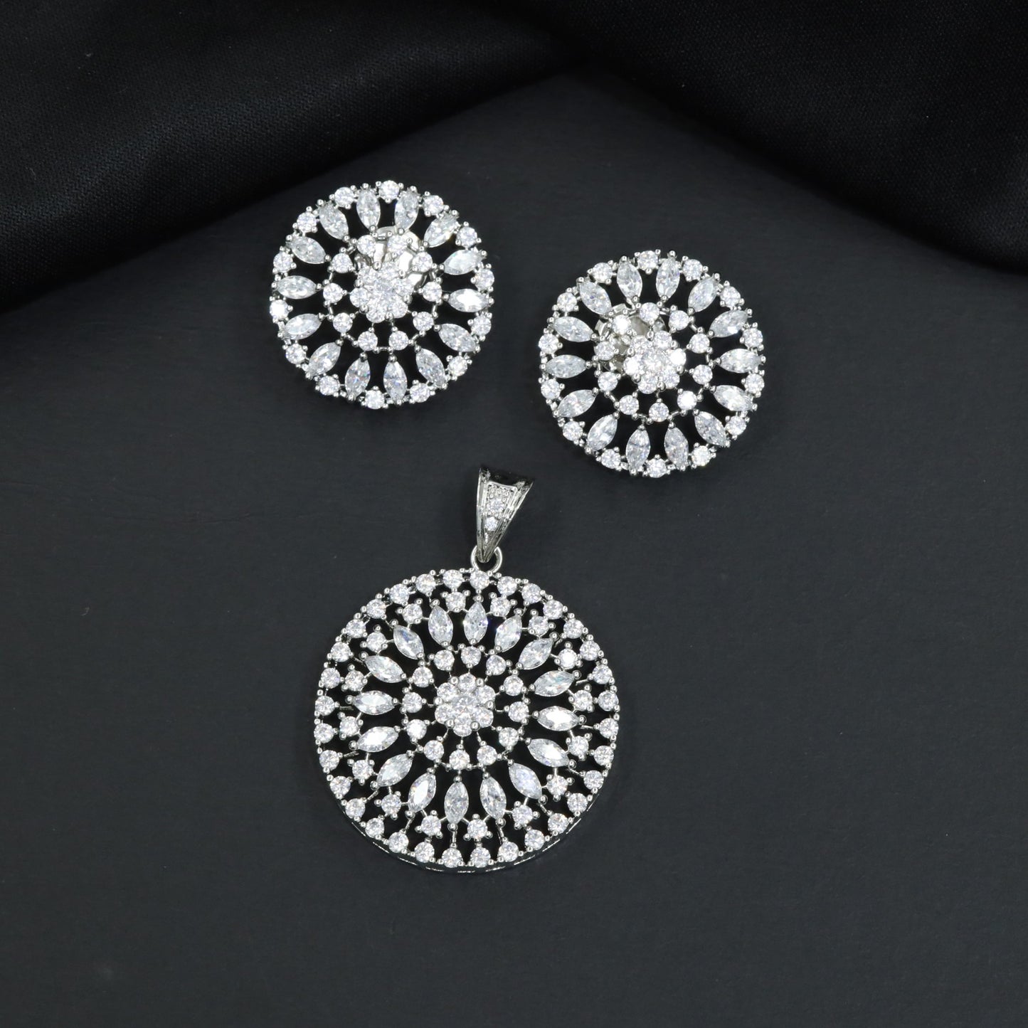 Floral Pendant Set with Layered Petal Arrangement and Matching Earrings