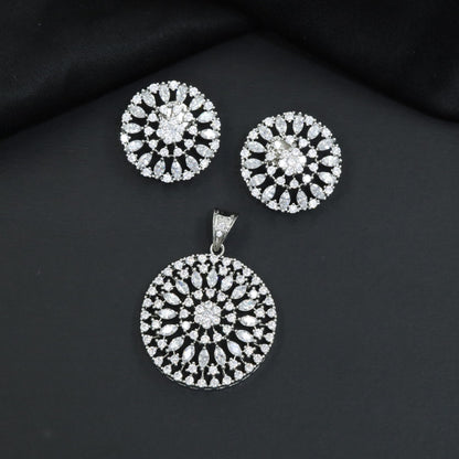 Floral Pendant Set with Layered Petal Arrangement and Matching Earrings