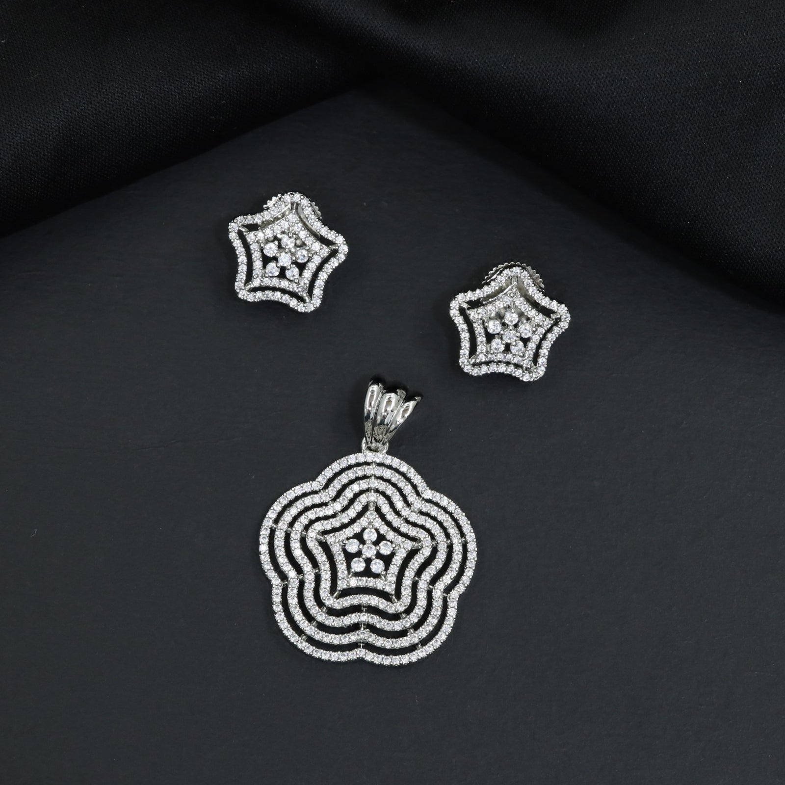 Floral Star Pendant Set with Layered Openwork Design