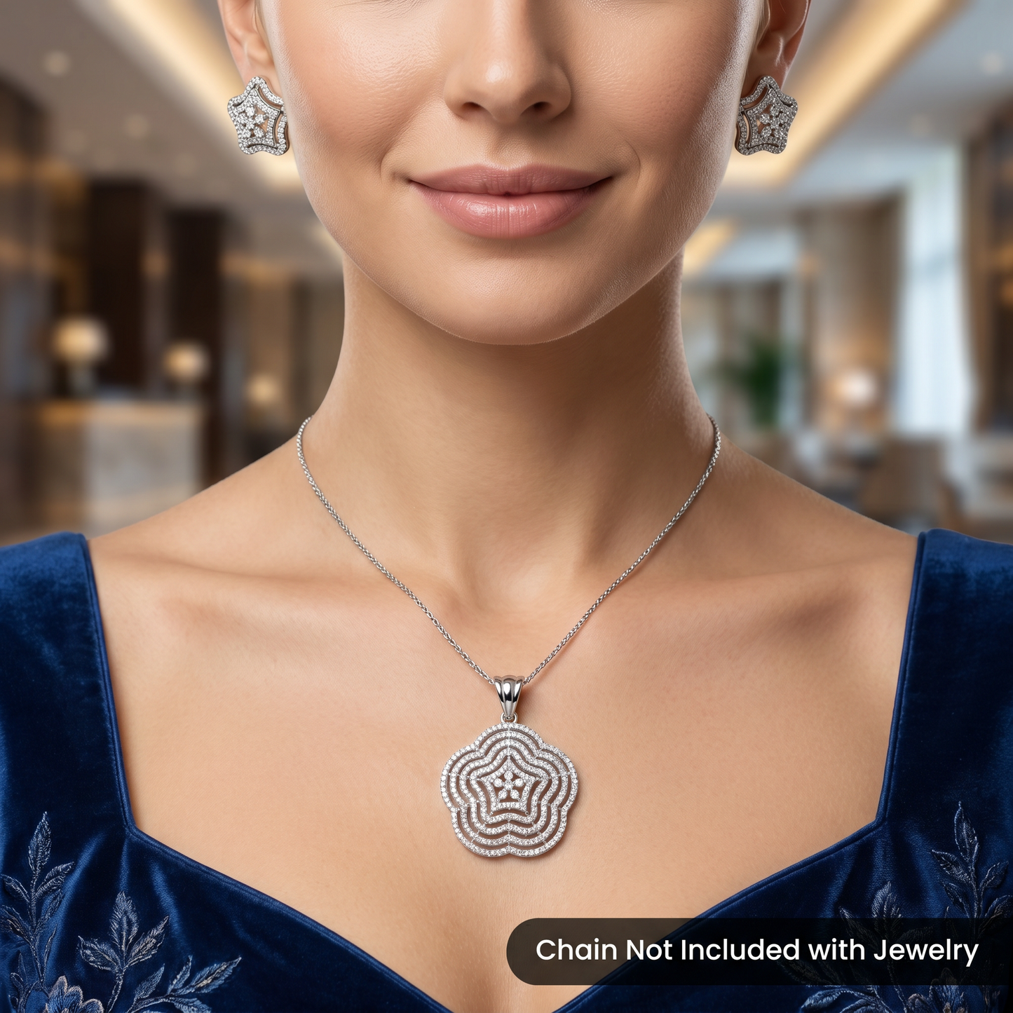 Floral Star Pendant Set with Layered Openwork Design