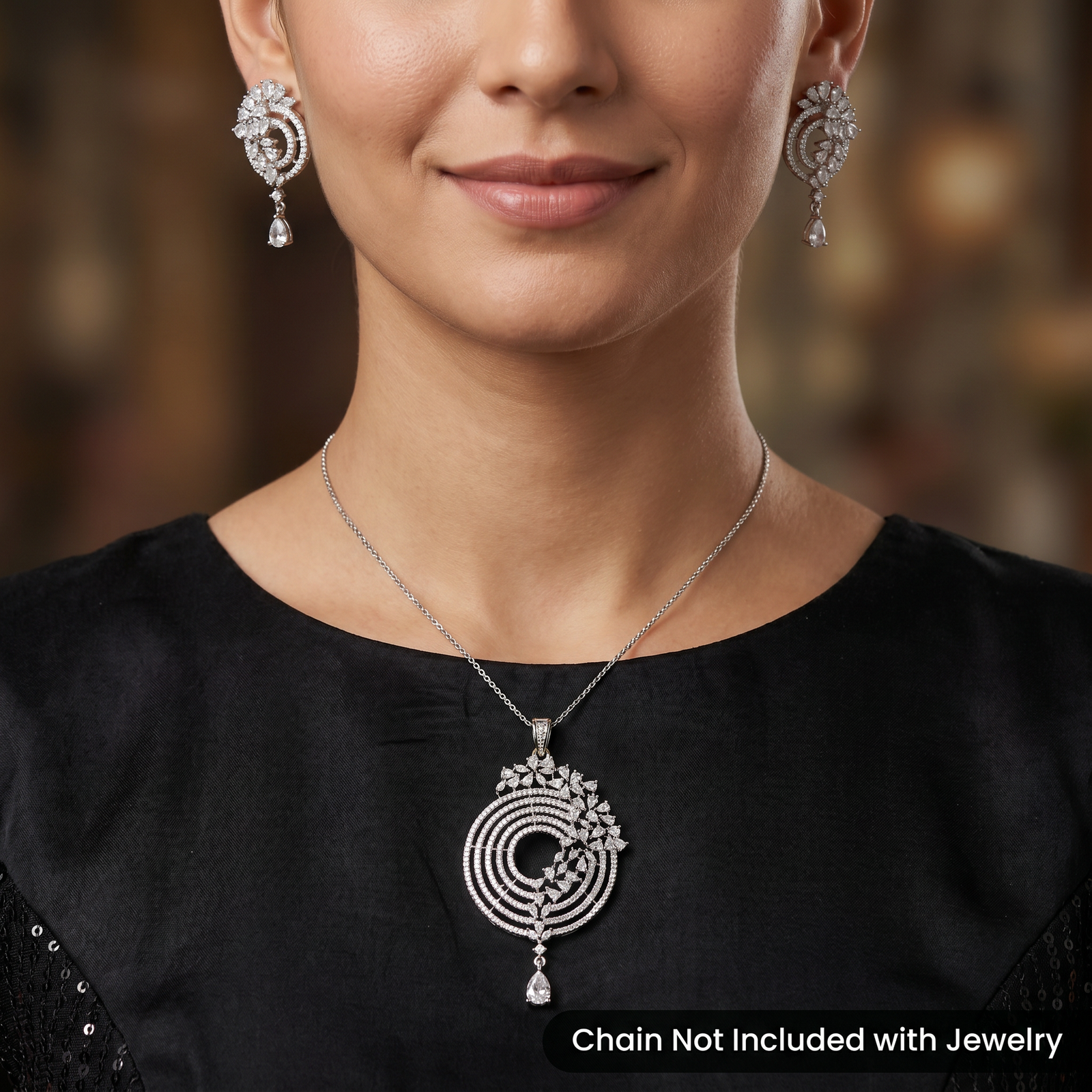 Designer Pendant Set with Floral Arrangement and Circular Frame
