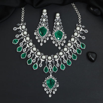 Radiant textured cluster rhodium necklace with dramatic tiered statement studs