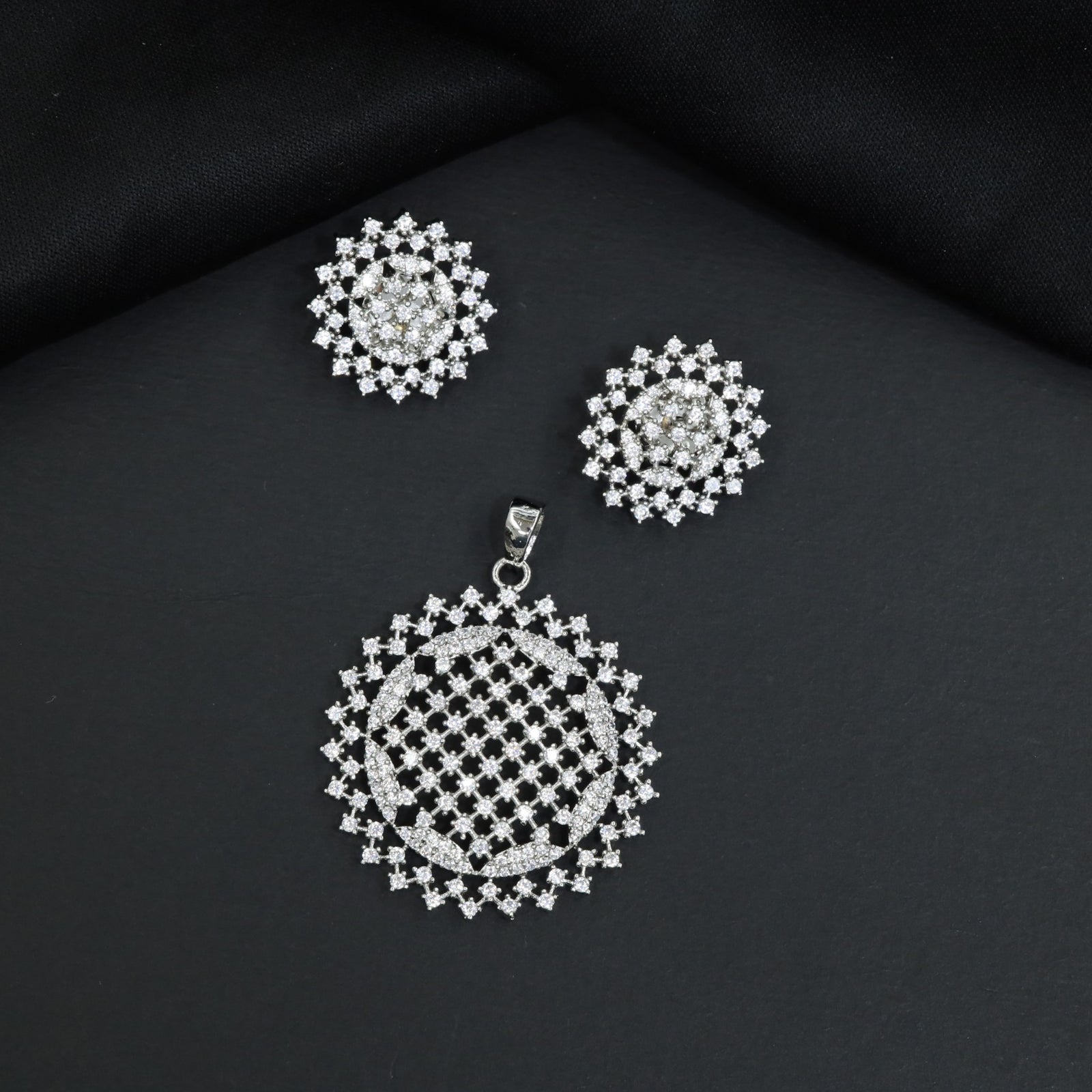 Statement Pendant Set with Floral Centre and Openwork Design