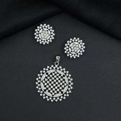 Statement Pendant Set with Floral Centre and Openwork Design