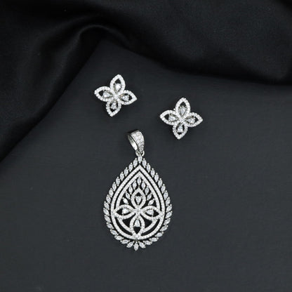 Teardrop Pendant Set with Floral Cutwork Detailing
