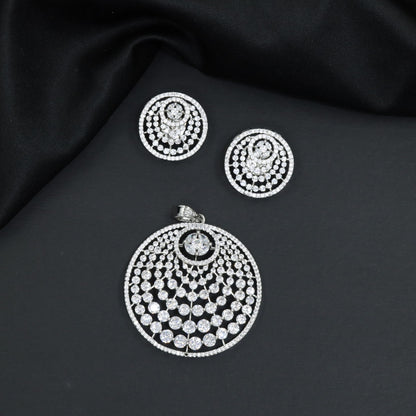 Round Pendant Set with Layered Detailing and Matching Earrings