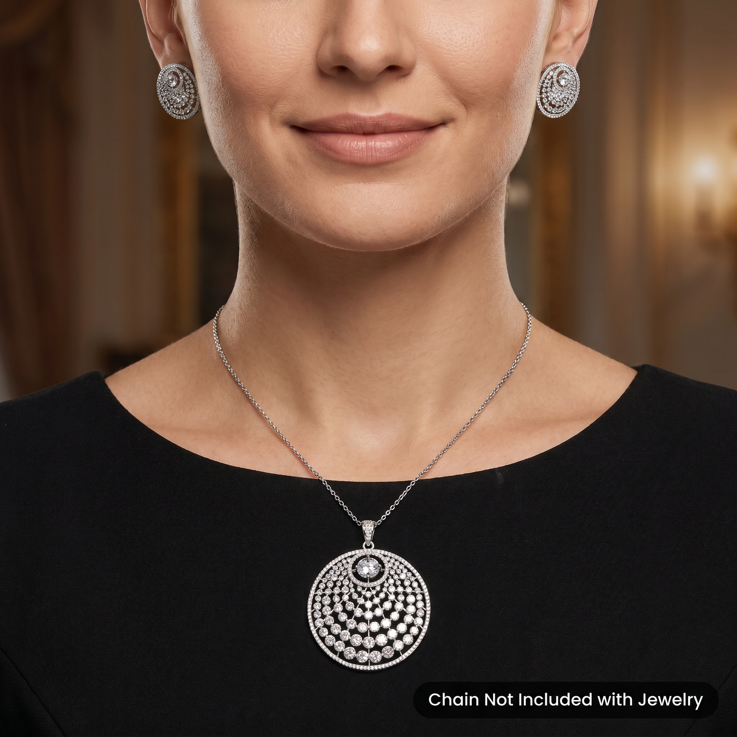 Round Pendant Set with Layered Detailing and Matching Earrings