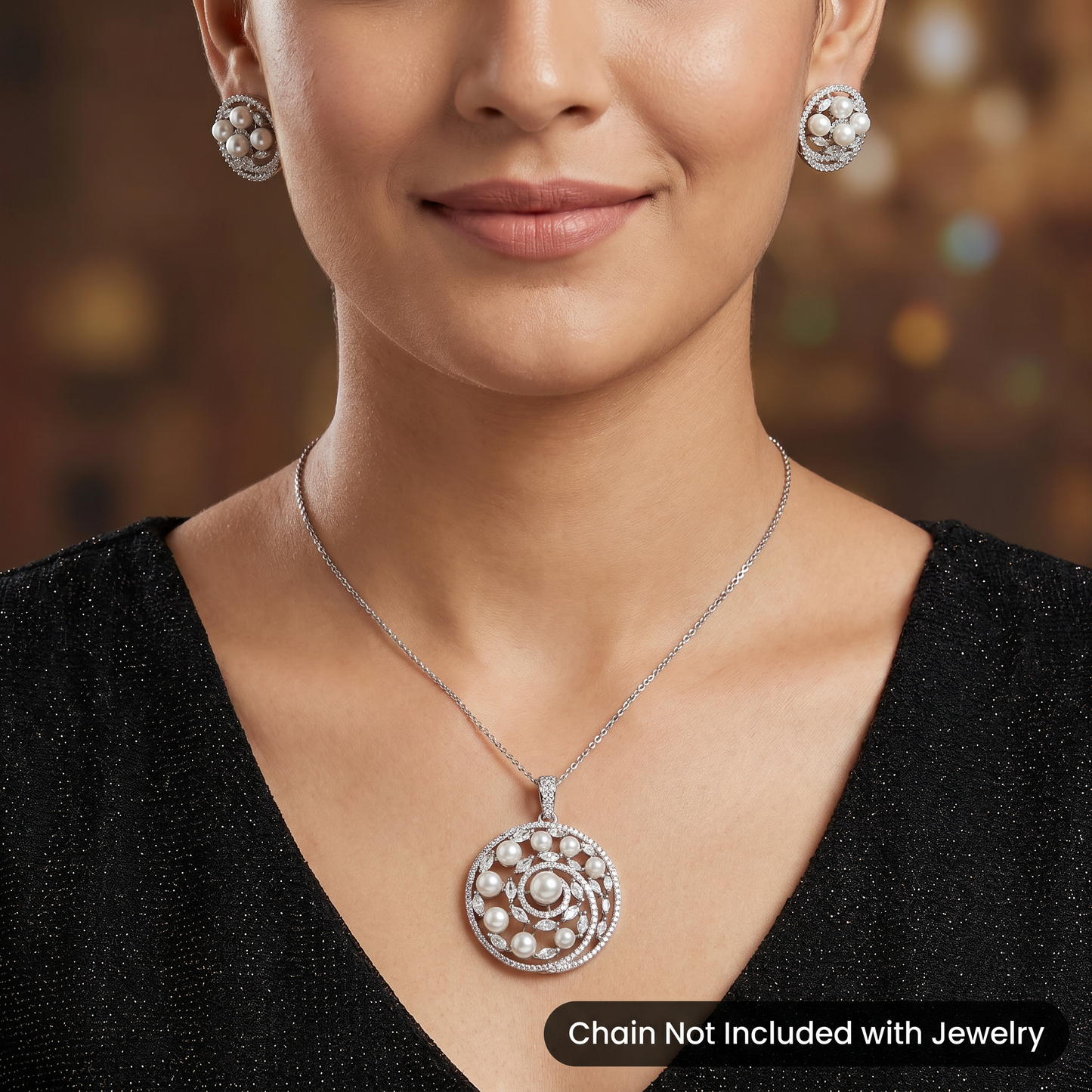 Designer Pendant Set Featuring Circular Pearl Arrangement