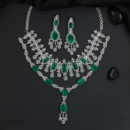 Elegant rhodium necklace featuring cascading stone accents
