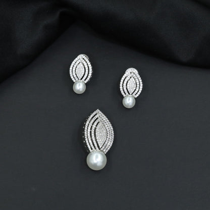 Leaf Shape Pendant Set with Pearl Drop Detailing