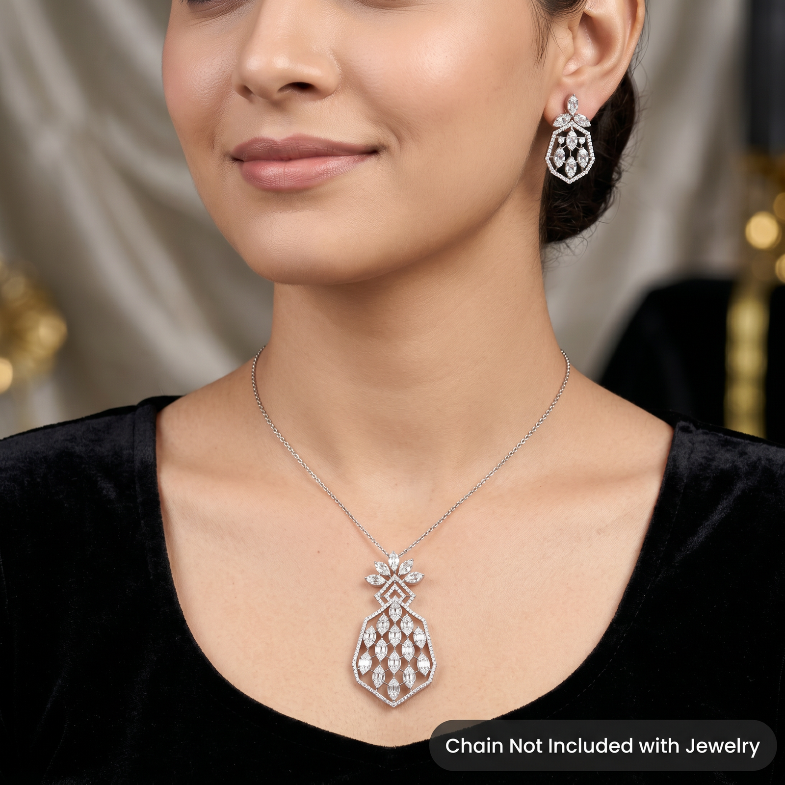 Decorative Pendant Set with Hexagonal Outline and Floral Cluster