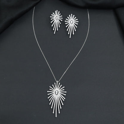 Statement Rhodium Chain With Pendant Set with Radiating Rays
