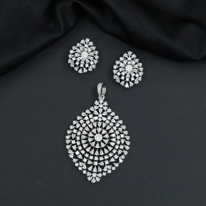 Teardrop Pendant Set with Intricate Border Detailing and Matching Earrings