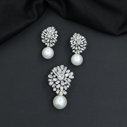 Modern Pendant Set with Floral Silhouette and Pearl Drop Styling