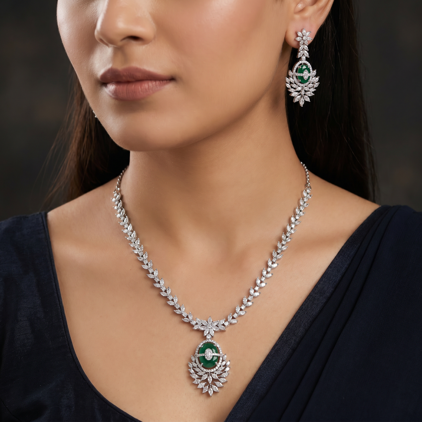 Royal rhodium necklace with sculpted gemstone sequence
