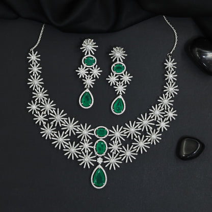Designer rhodium necklace with ornate detailing
