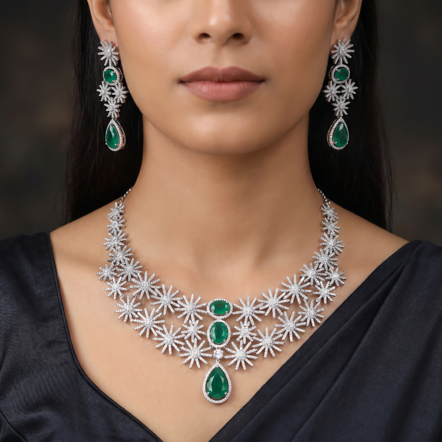Designer rhodium necklace with ornate detailing