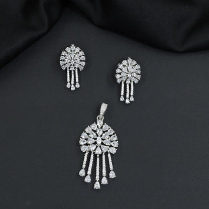 Floral Fan Pendant Set with Dangling Tassel Detailing