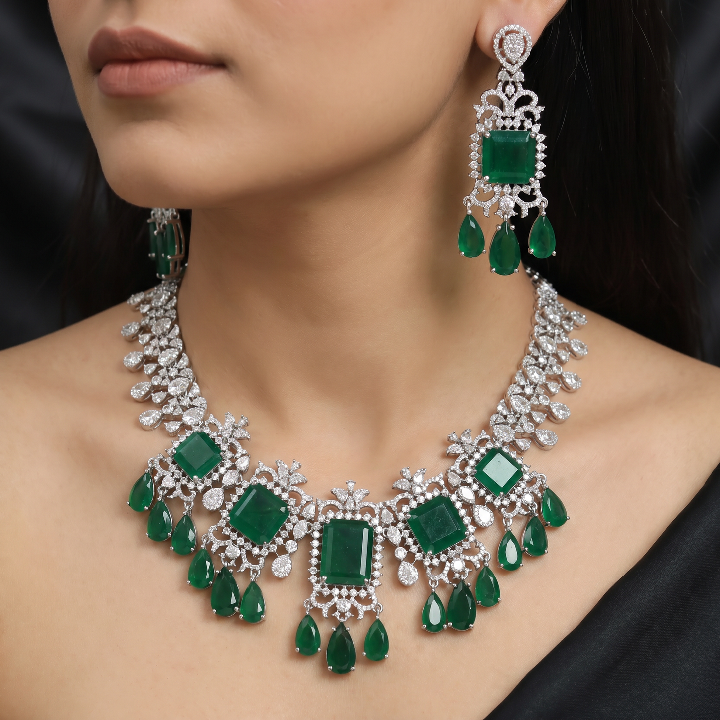 Modern rhodium necklace showcasing couture craftsmanship