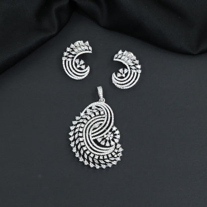 Floral Paisley Pendant Set with Layered Curved Accents