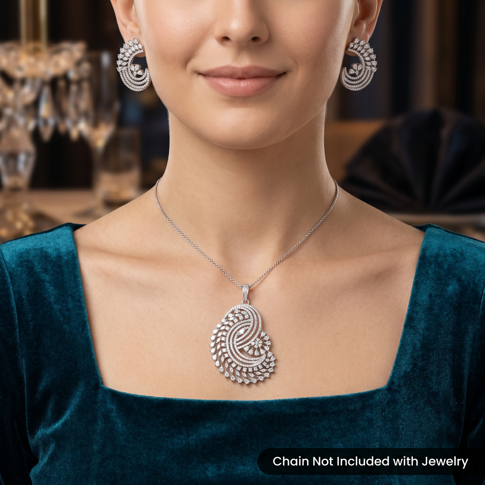 Floral Paisley Pendant Set with Layered Curved Accents