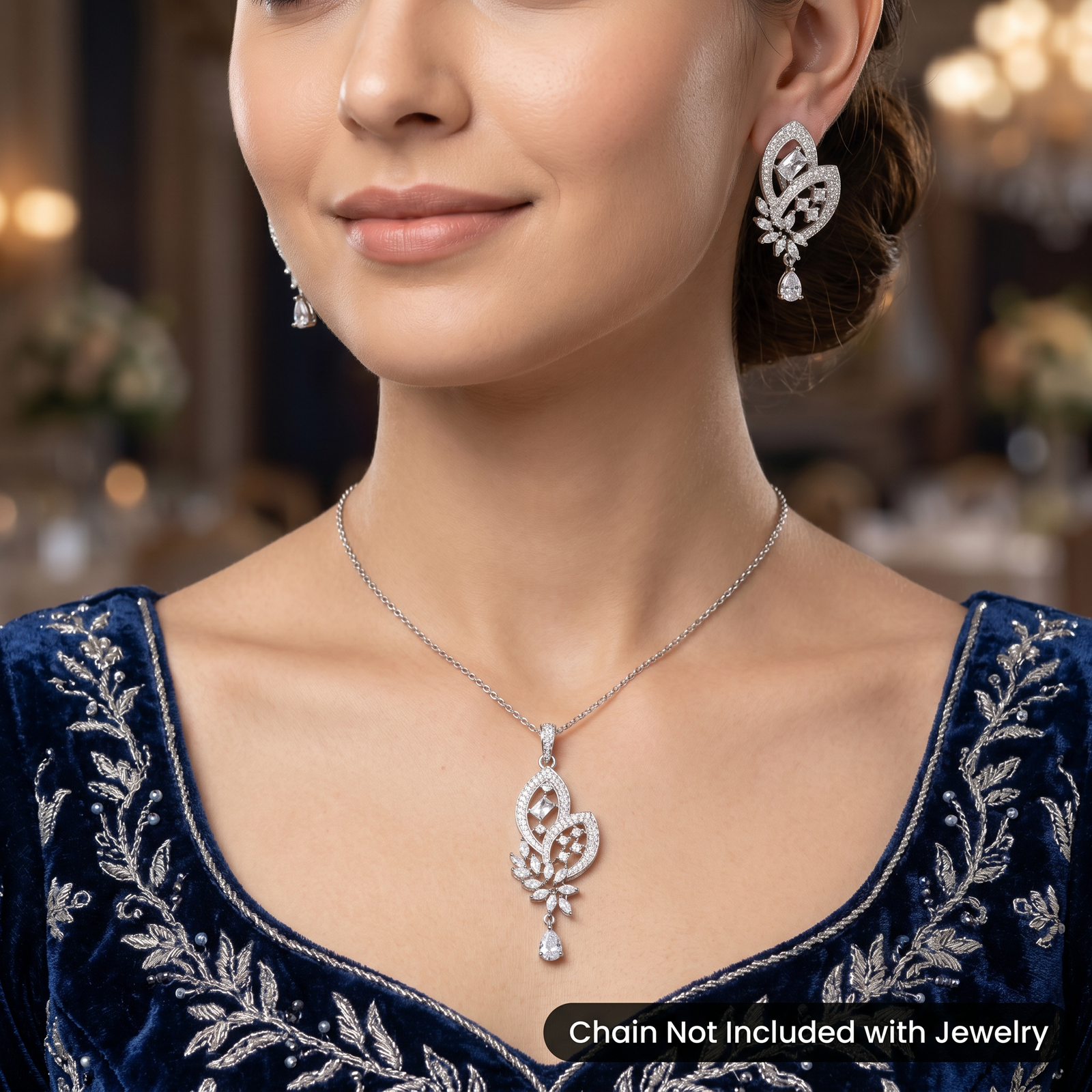 Leaf Pendant Set with Openwork Floral Detailing