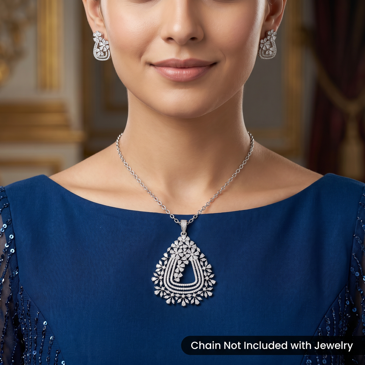 Designer Pendant Set with Floral Arrangement and Geometric Silhouette