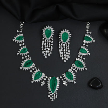 Bold rhodium necklace featuring statement gemstone silhouette