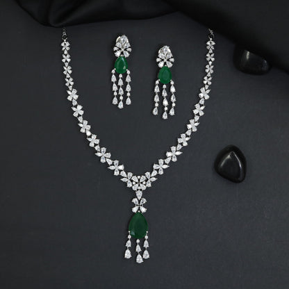 Festoon Floral Rhodium Necklace Set with Garland Link Design