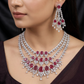 Festive Triple Strand Rhodium Necklace Set with Scalloped Drop Accents