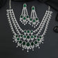Festive Triple Strand Rhodium Necklace Set with Scalloped Drop Accents