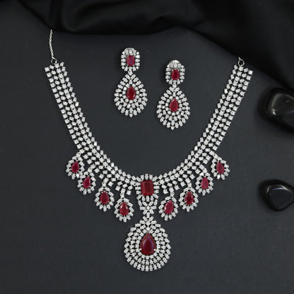 Festoon Pear Halo Rhodium Necklace Set with Statement Centrepiece