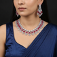 Royal Floral Garland Rhodium Necklace Set with Statement Drop Earrings