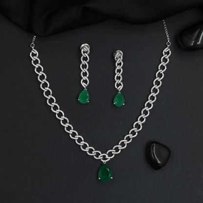 Infinity Garland Rhodium Necklace Set with Teardrop Centrepiece
