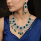 Geometric Medallion Rhodium Necklace Set with Scalloped Silhouette
