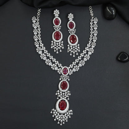 Heirloom Layered Cascade Rhodium Necklace Set with Medallion Pendant Centrepiece