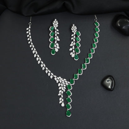 Grand Occasion Rhodium Necklace Set with Cascading Leaf Link Pattern