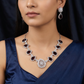 Pear Halo Rhodium Necklace Set with Ornamental Medallion Centrepiece