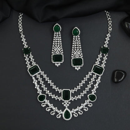 Pear Medallion Rhodium Necklace Set with Halo Drop Detailing