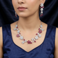 Botanical Garland Rhodium Necklace Set with Floral Cluster Earrings