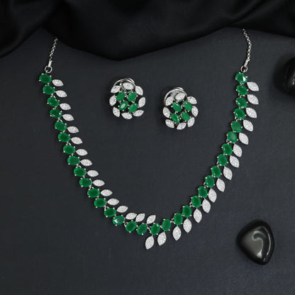 Heritage Garland Rhodium Necklace Set with Leaf Links