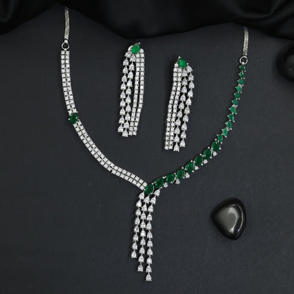 Grand Occasion Rhodium Necklace Set with Y-Line Cascade Design