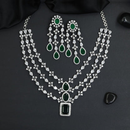 Opera Drape Rhodium Necklace Set with Layered Chain Silhouette