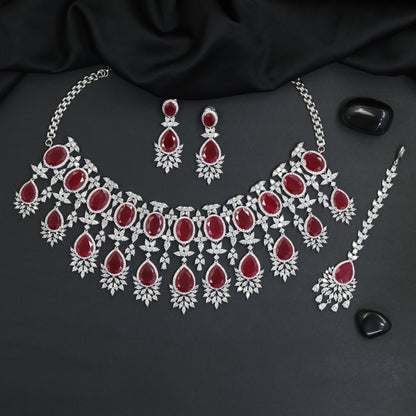 Chandbali Fringe Rhodium Choker with Statement Centrepiece
