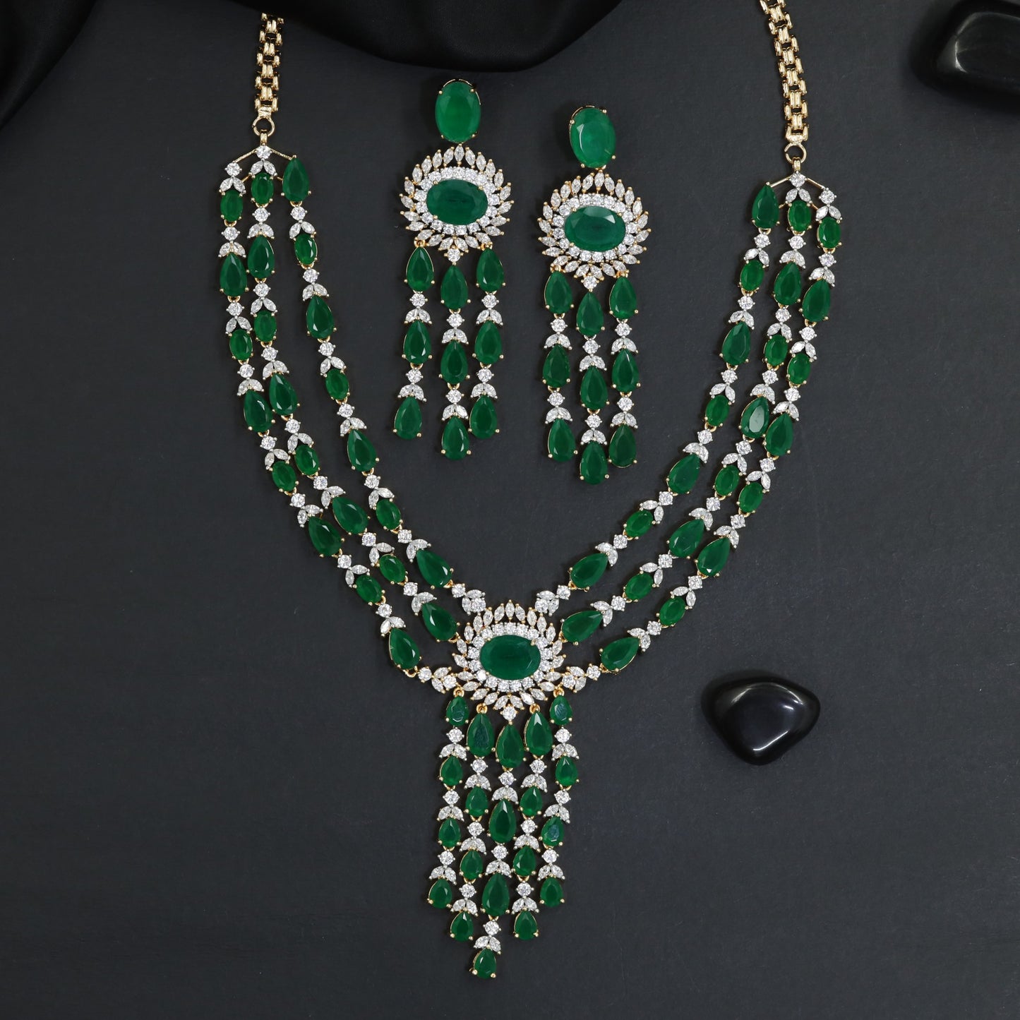 Grand Multi Strand GJ Necklace Set with Statement Fringe Centrepiece