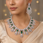 Modern Bridal Rhodium Necklace Set with Floral Cascade Silhouette