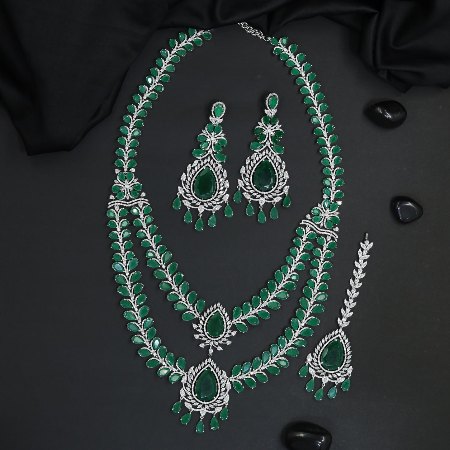 Luxe Double Layer Rhodium Long Haara with Chandbali Pendant Accents