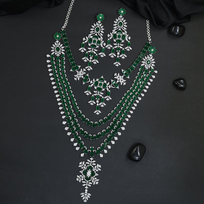 Premium Chandelier Rhodium Long Haara with Multi Layer Silhouette